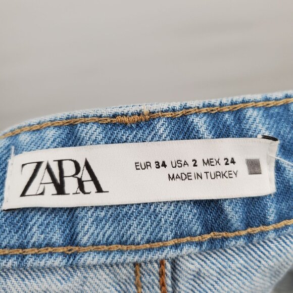 Zara High Waisted Distressed Jeans Denim Pants Women Size US 2 Raw Hem Cotton - Picture 7 of 14